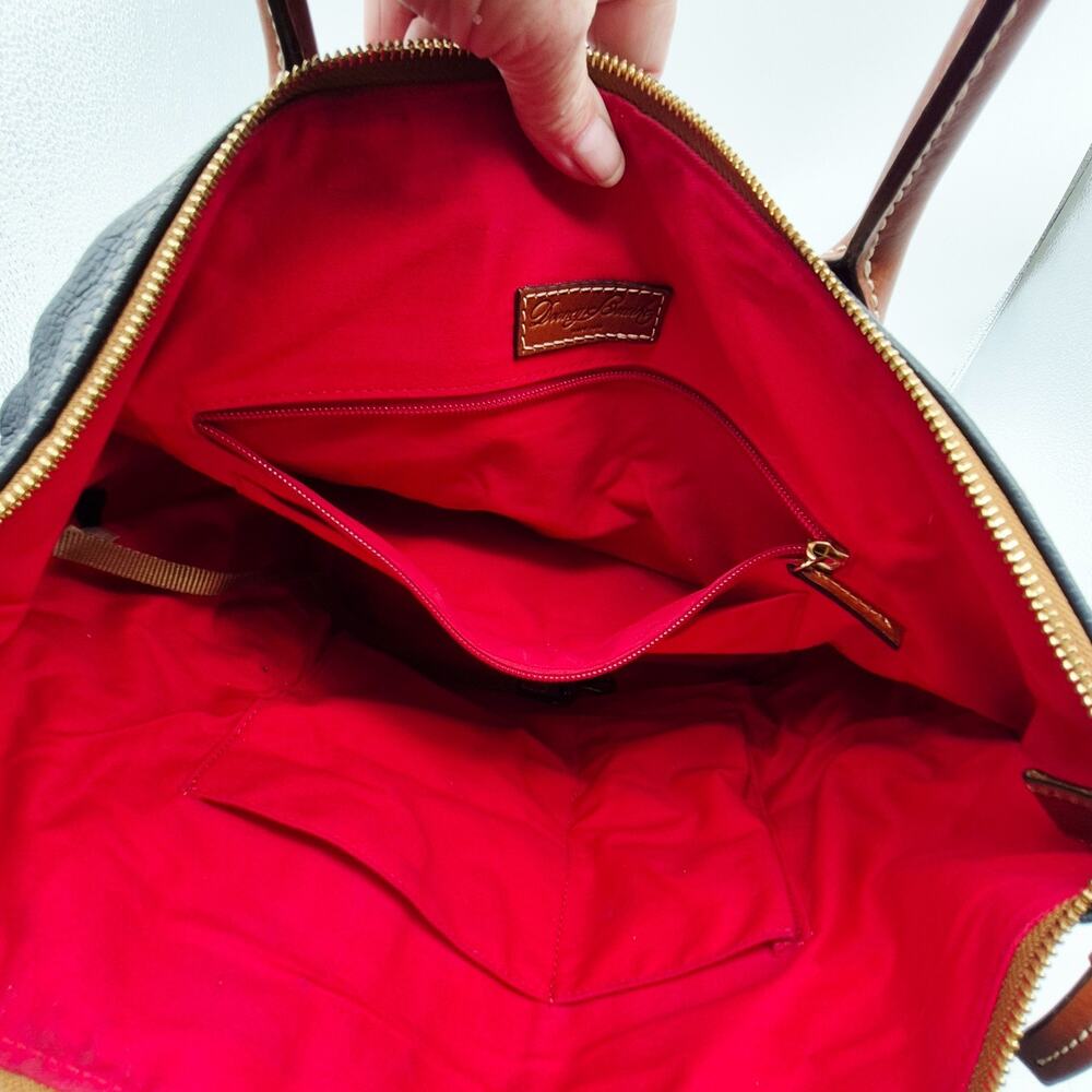 Dooney & Bourke Tote Bag Pebble Grain Leather Navy /Brown Red Lining #J12252621 - Picture 12 of 16